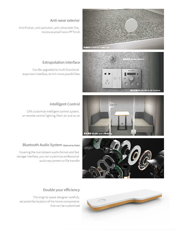 Prefab house luxury 1-6 person office pod, fast assemble silent conference room, Individual pod with CE