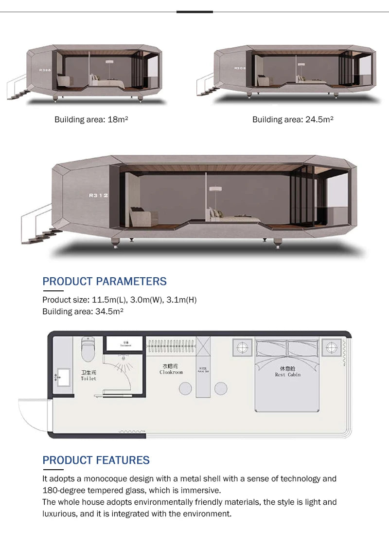Steel frame tent space capsule cabin,Prefab apple cabin Hotel, Tiny Mobile Working House Office Pod Cabin Villa