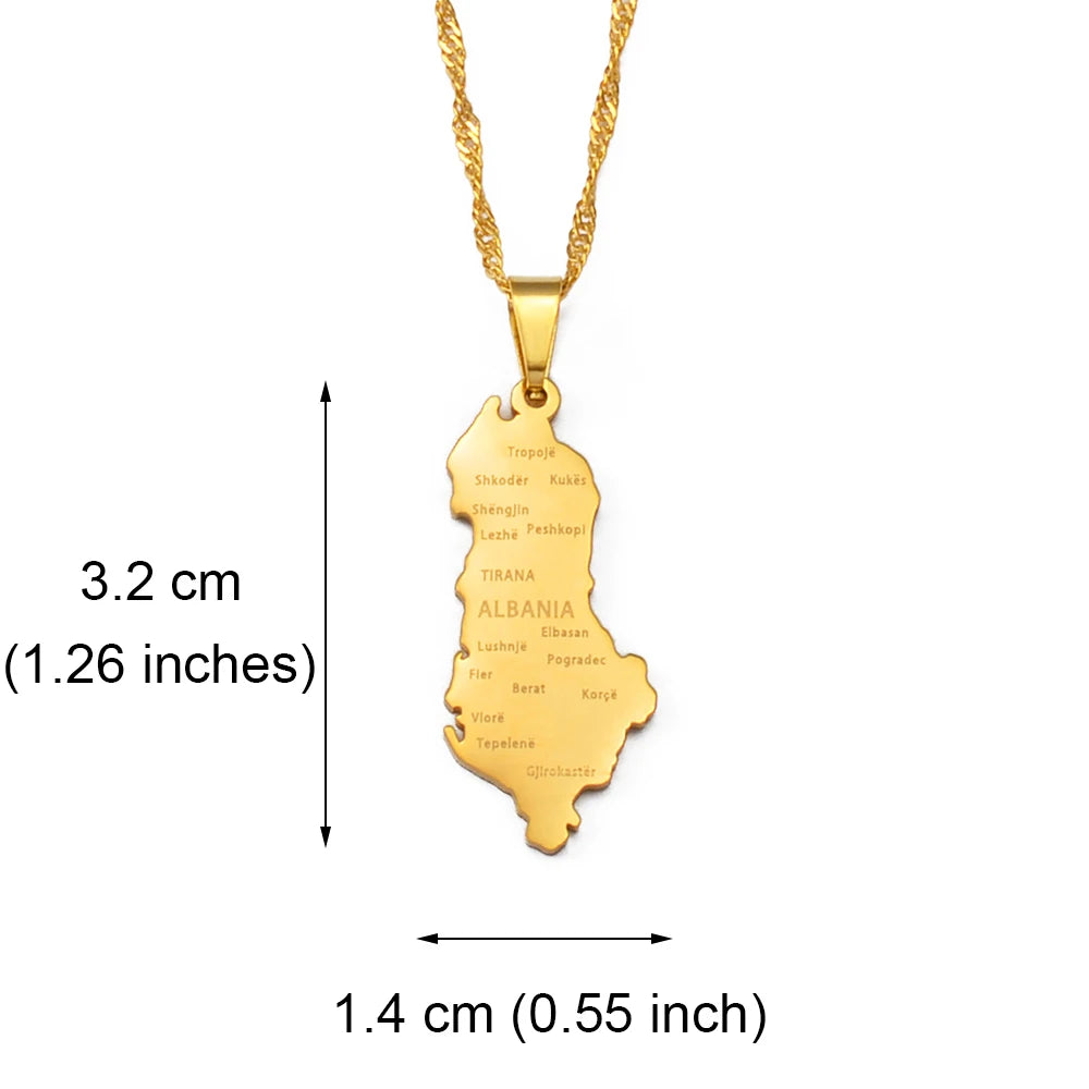 Anniyo Albania Map With Cities Pendant Necklaces Gold Color/Silver Color Albanian Jewelry #214221