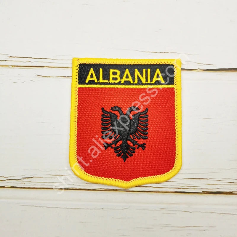 Albania National Flag Embroidery Patches Badge Shield And Square Shape Pin One Set On The Cloth Armband Backpack Decoration