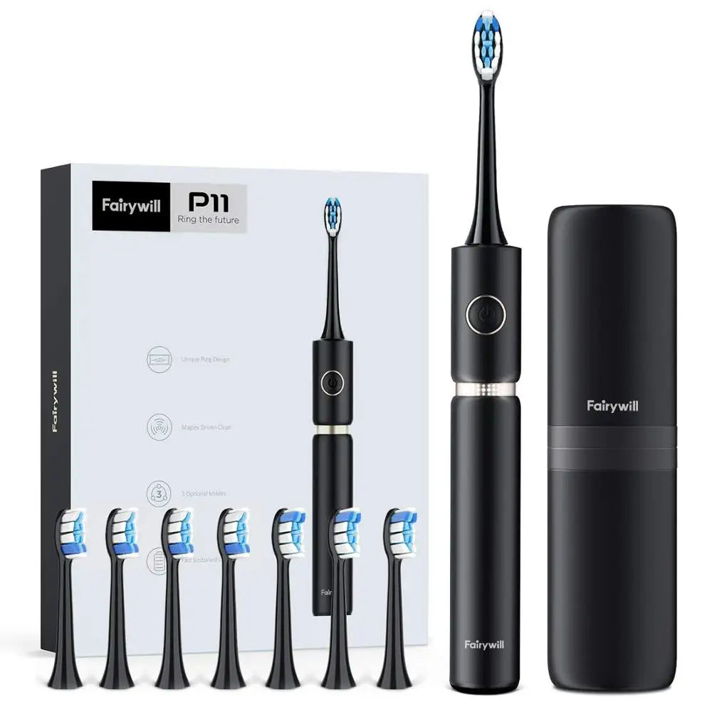 Fairywill Professional Electric Sonic Toothbrush Waterproof Powerful Fast Charging Smart Timer Replacement Heads Travel Case
