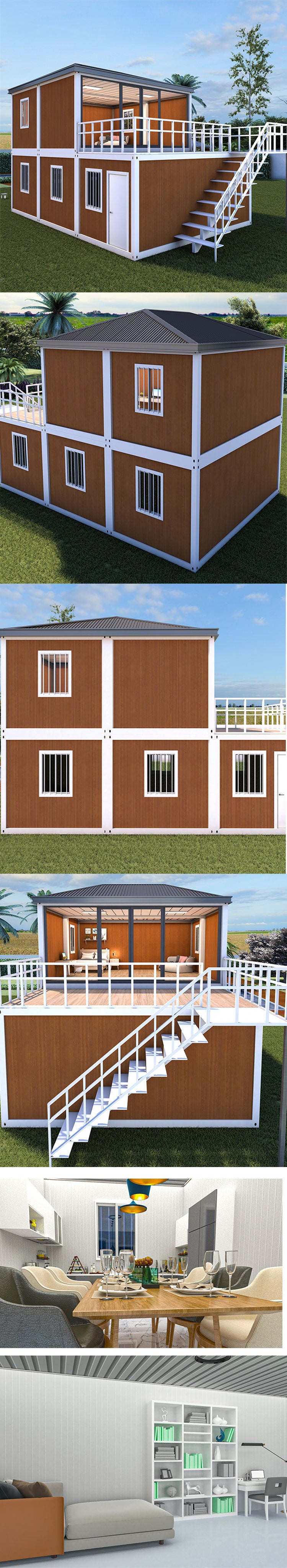 two floor prefab house container house with 2 garage amazing price