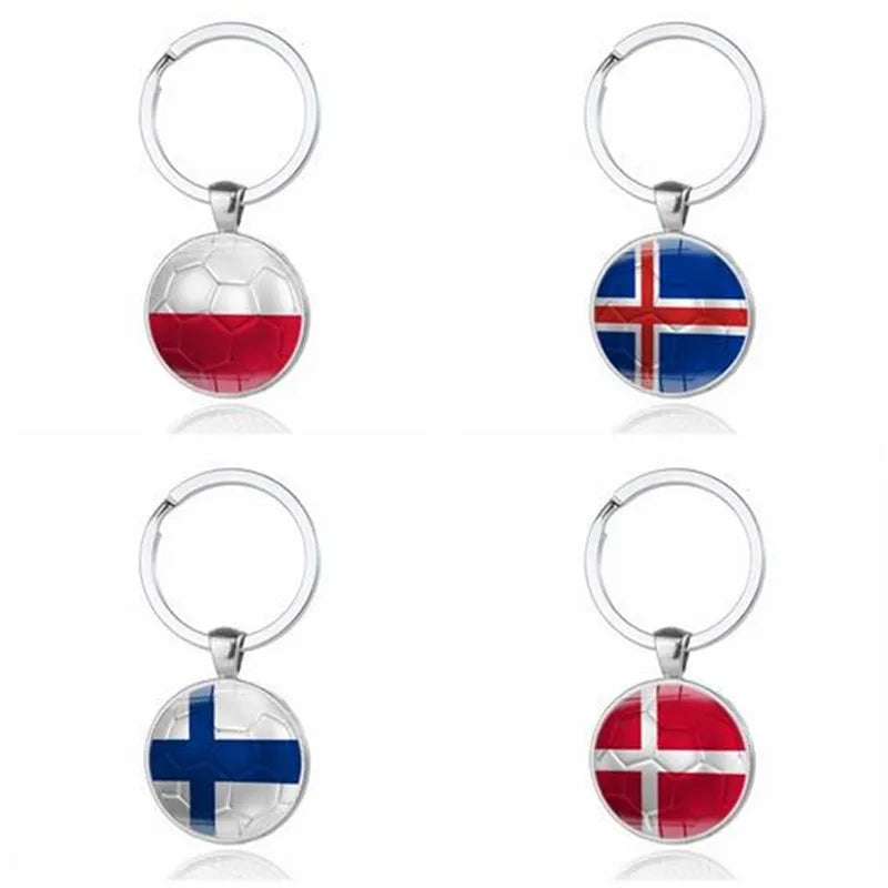 100pcs New 2018 Football Car Keychain Keyring For Denmark Finland Iceland Albania Andorra Austria Estonia Poland Flags