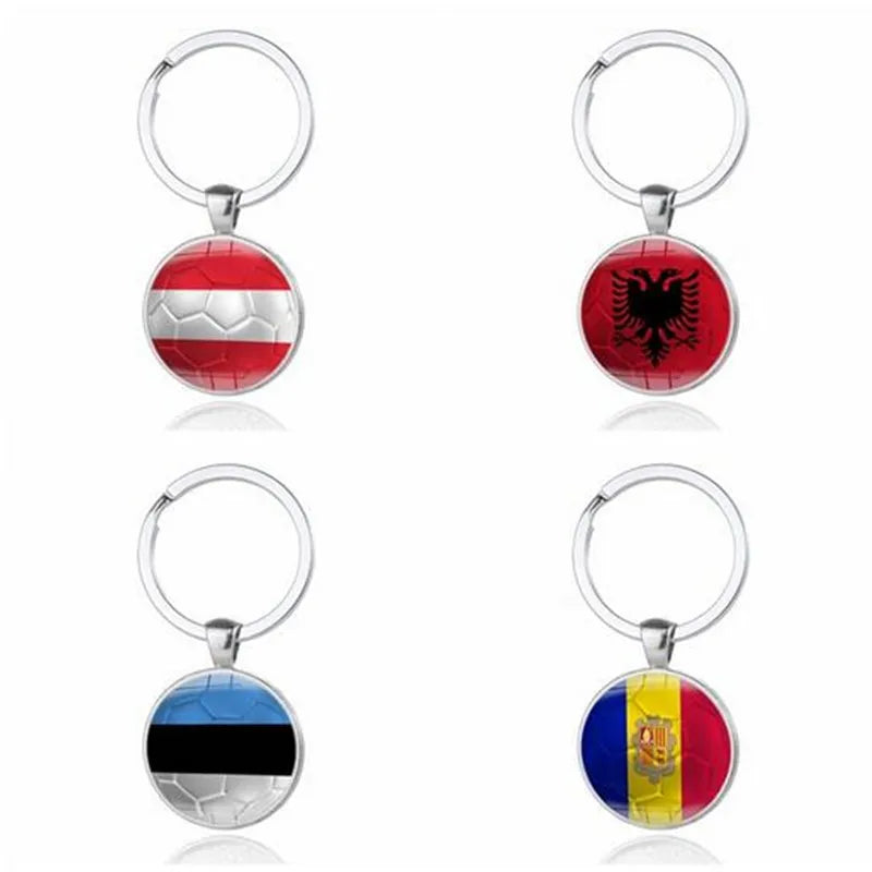 100pcs New 2018 Football Car Keychain Keyring For Denmark Finland Iceland Albania Andorra Austria Estonia Poland Flags