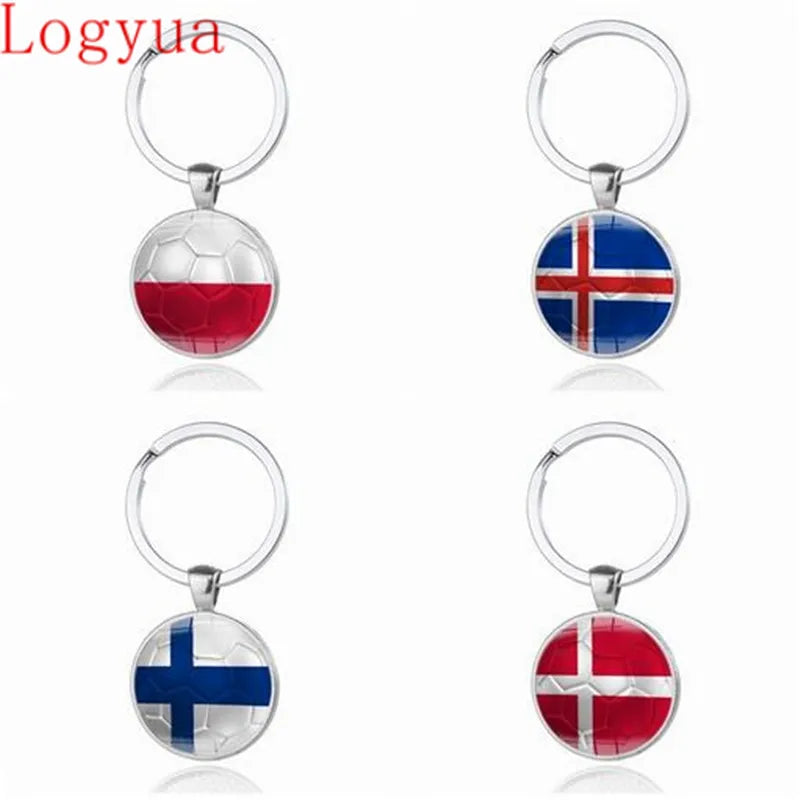 100pcs New 2018 Football Car Keychain Keyring For Denmark Finland Iceland Albania Andorra Austria Estonia Poland Flags