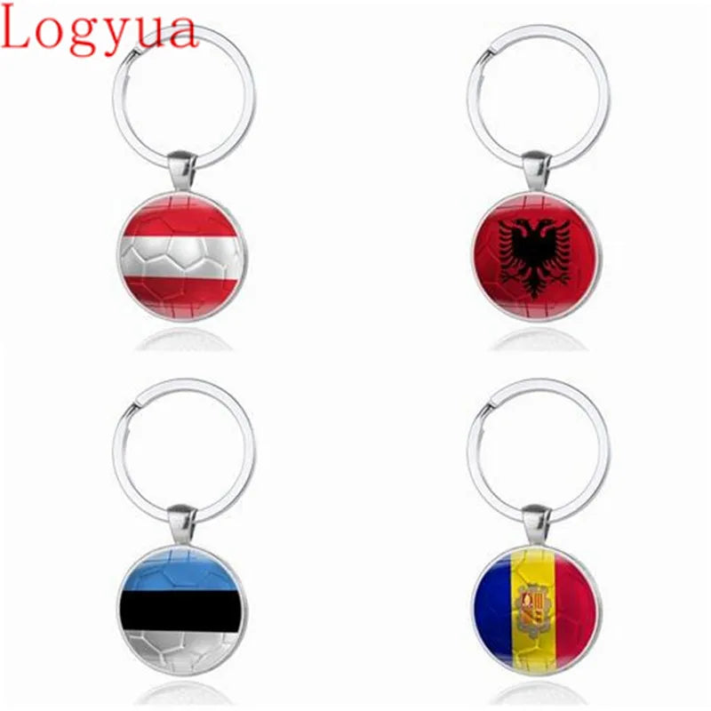 100pcs New 2018 Football Car Keychain Keyring For Denmark Finland Iceland Albania Andorra Austria Estonia Poland Flags