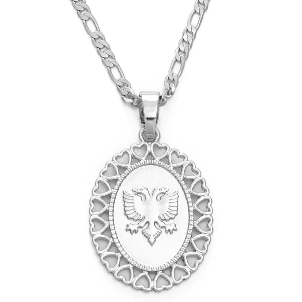 Anniyo Heart Albania Eagle Pendant Necklaces for Men Women Gold Color/Silver Color Jewelry Ethnic Kosovo #229606