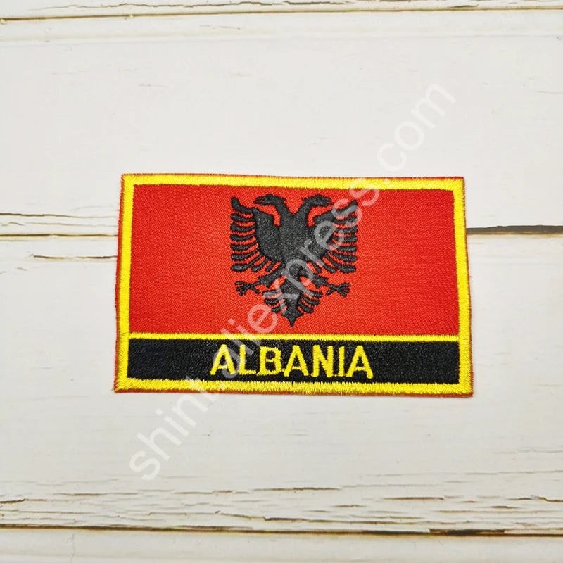 Albania National Flag Embroidery Patches Badge Shield And Square Shape Pin One Set On The Cloth Armband Backpack Decoration