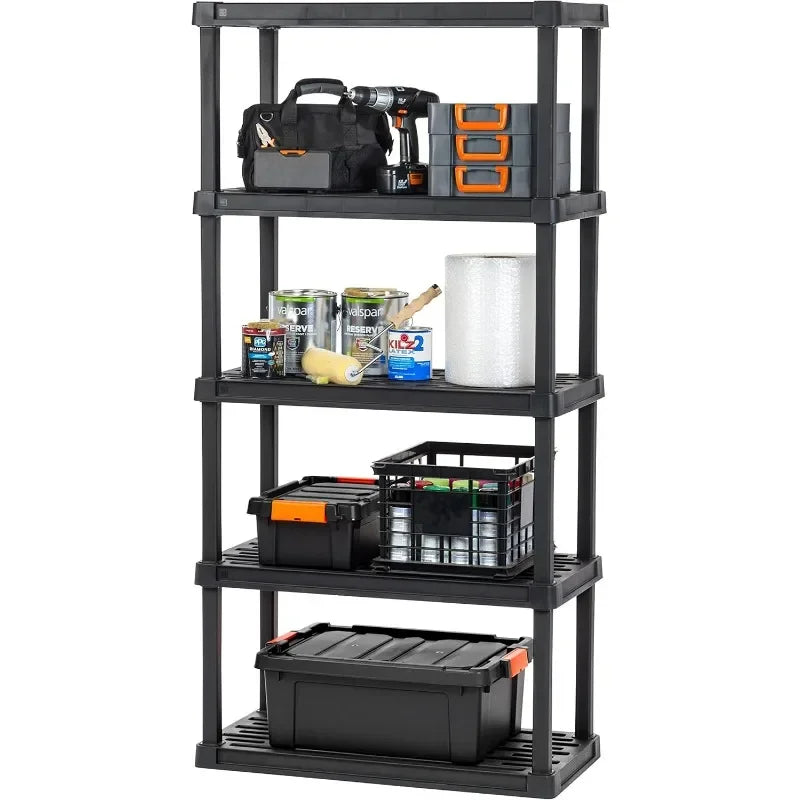 5-Tier Heavy Duty Plastic Shelving Unit,Modular Garage Rack Storage Organizer for Home,Basement,Laundry&Utility Room