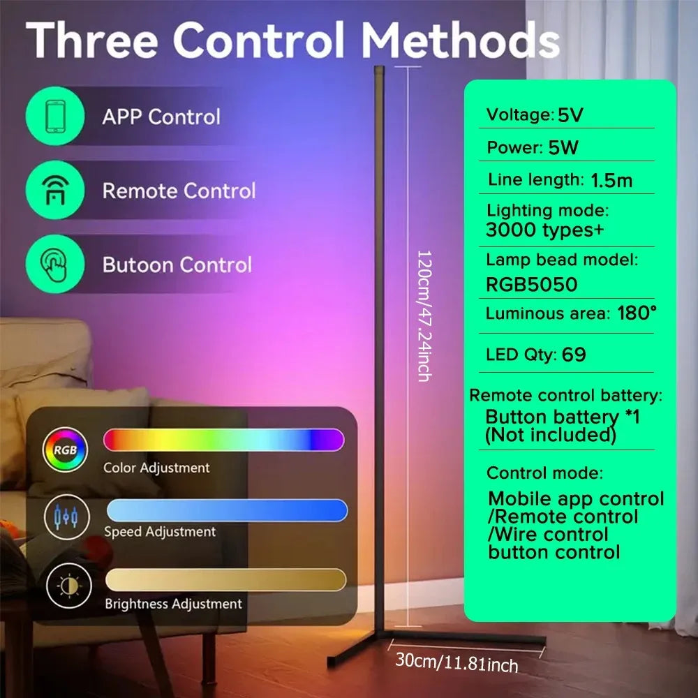 Smart RGB Dream Color Floor Lamp with Music Sync Modern 16 Million Color Changing Standing Mood Light with APP & Remote Control