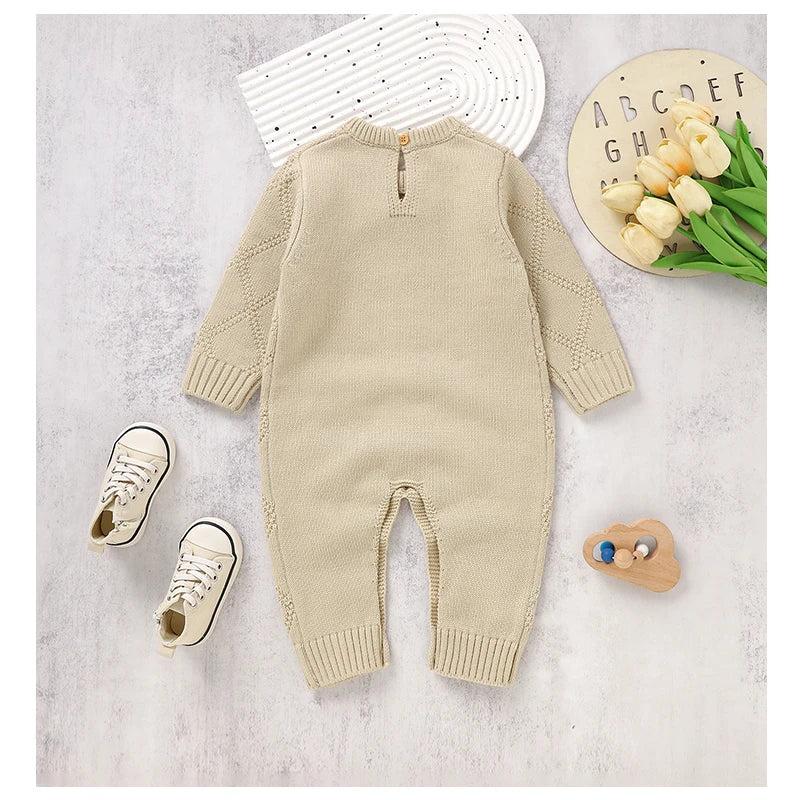 New Spring Autumn Solid Color Knitted Acrylic Long Sleeve 1-18 Months Newborn Baby Boys Girls Rompers Jumpsuit Bodysuit DGUKYM