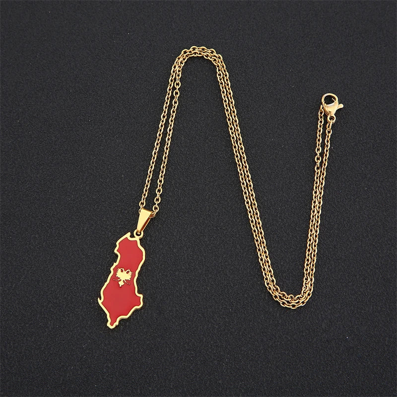 3cm Kosovo Albania map and Eagle Flag Pendant Necklaces for Women Men Gold Color/Silver Color Albanian Jewelry Ethnic Gifts