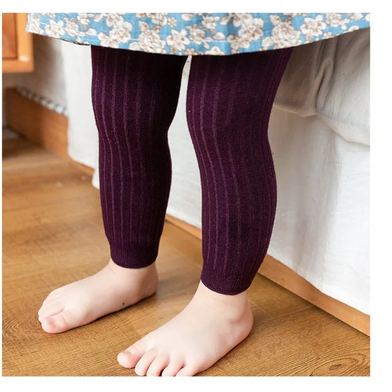 Spring Autumn Baby Children Leggings Soild Color Cotton Ribbed Pants Kids Stretch Knitting Trousers Girls Versatile Cropped Pant