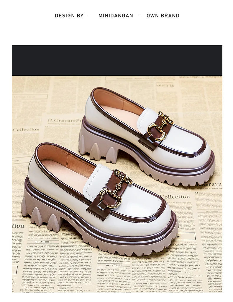 Spring Autumn Platform Shoes for Women British Style Loafers Leather Casual Shoe Thick-soled Heightened Pumps Breathable Zapatos