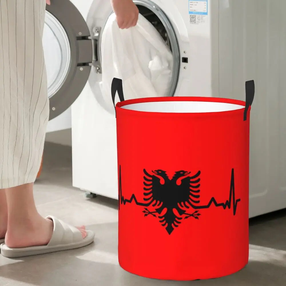 Albania Laundry Basket Foldable Albanian Pride Clothes Hamper for Baby Kids Toys Storage Bin