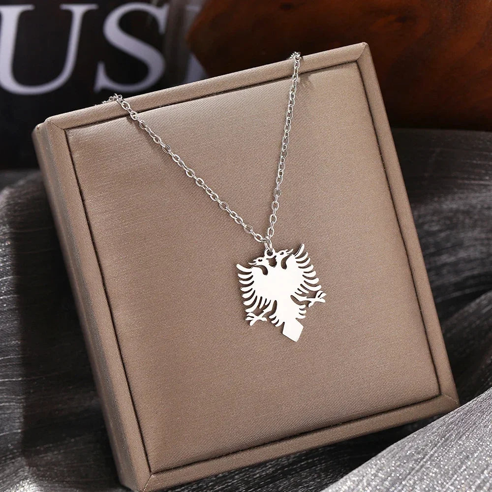Stainless Steel Necklaces Albania Eagle Pendant Coat of Arms Double Headed Eagle Choker Male Chain Necklace For Women Jewelry