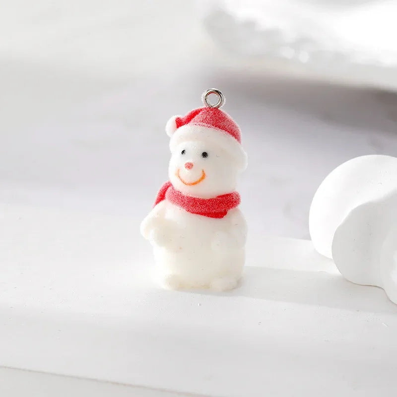 30Pcs 3D Cute Flocked Santa Claus Rabbit Charm Cartoon Animal Plush Resin Pendant For Phone Keychain Earrings Diy Jewelry Make