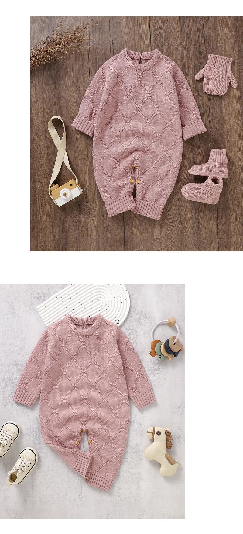 New Spring Autumn Solid Color Knitted Acrylic Long Sleeve 1-18 Months Newborn Baby Boys Girls Rompers Jumpsuit Bodysuit DGUKYM