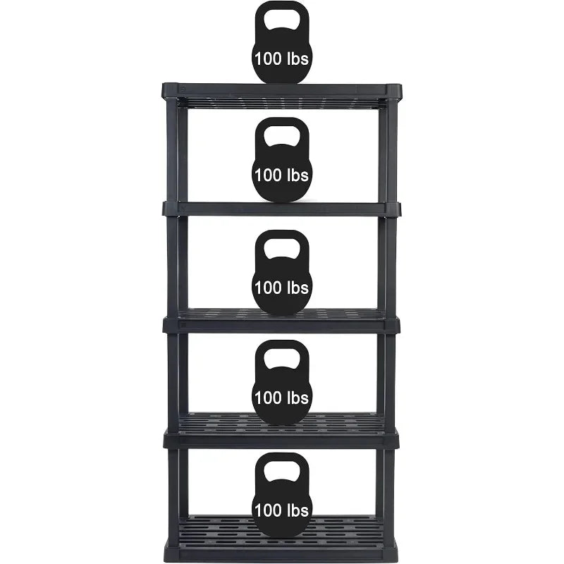 5-Tier Heavy Duty Plastic Shelving Unit,Modular Garage Rack Storage Organizer for Home,Basement,Laundry&Utility Room
