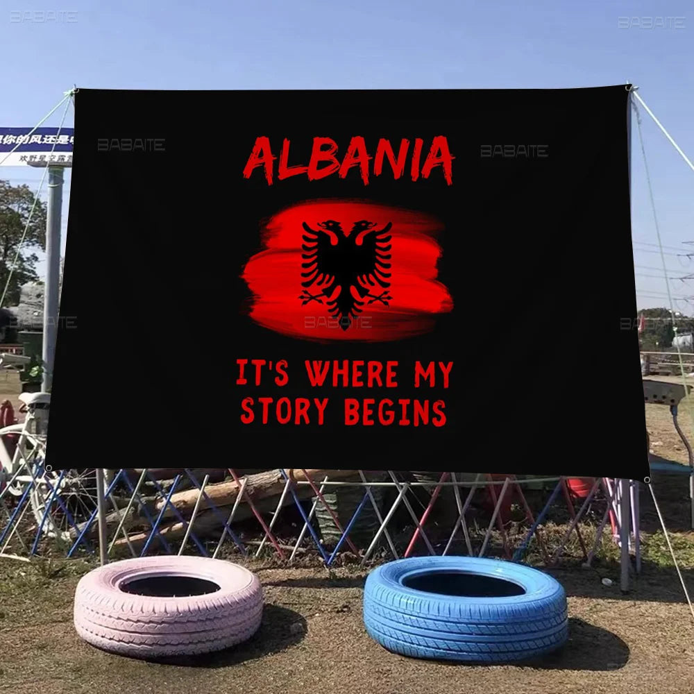 Albania Albanians National Flag Creative Pattern Hanging Flag Polyester Printed Banner Hand Pulled Flag