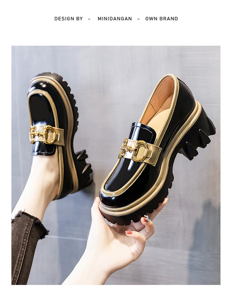 Spring Autumn Platform Shoes for Women British Style Loafers Leather Casual Shoe Thick-soled Heightened Pumps Breathable Zapatos