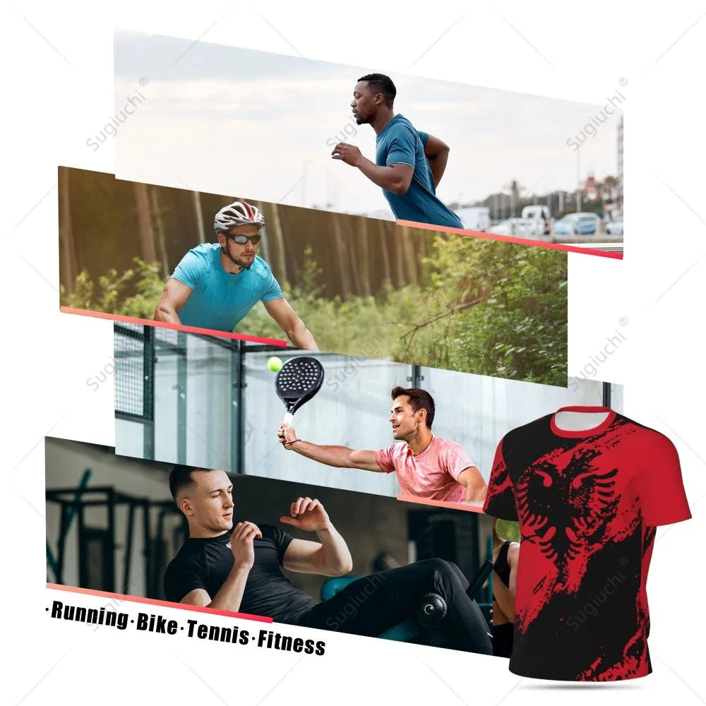 Sports Mesh T-shirt Albania Flag For Running Bike Soccer Tennis Football Fitness Tees 3D Printed Custom