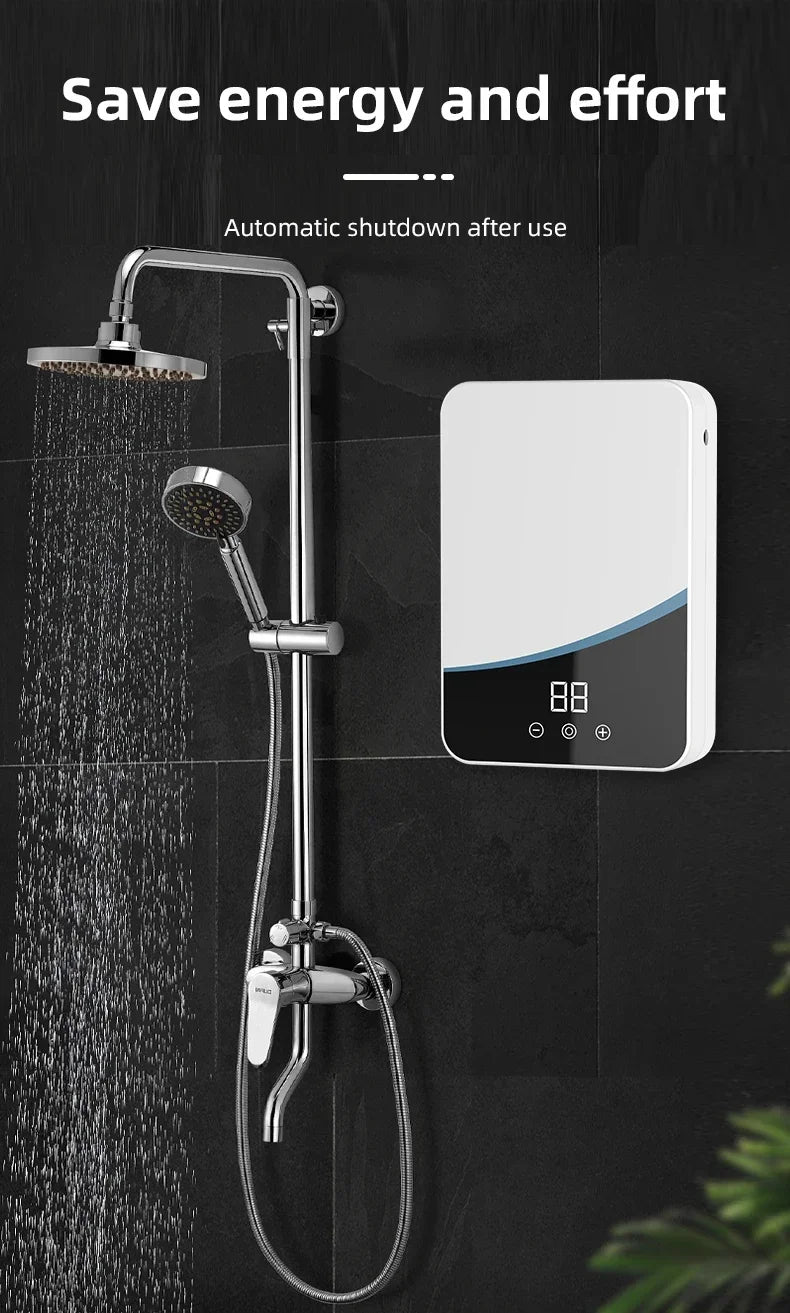 Tankless Mini Hot Water Heater Thermostatic Washing Heating System with Digital Display for Home Kitchen Bathroom