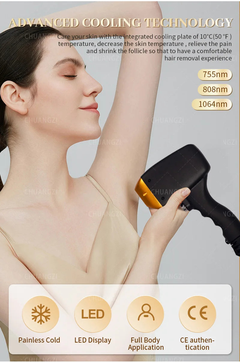 Professional Diode Ice Titanium Laser Body Hair Removal Machine 3 Wavelength 755/808/1064nm Face Hair Remove for Salon Epilator