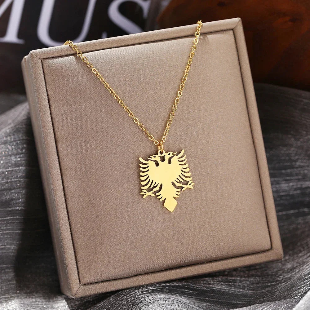 Stainless Steel Necklaces Albania Eagle Pendant Coat of Arms Double Headed Eagle Choker Male Chain Necklace For Women Jewelry