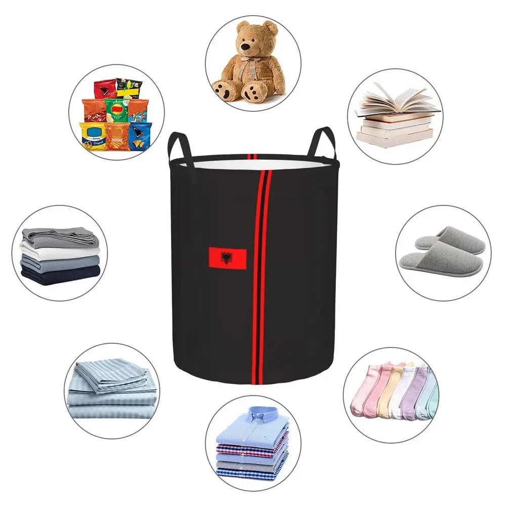 Albania Laundry Basket Foldable Albanian Pride Clothes Hamper for Baby Kids Toys Storage Bin