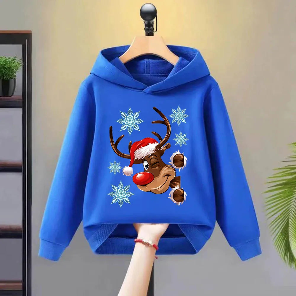 Christmas deer multi-color casual jacket pullover sweatshirt top, autumn and winter clothing quality hoodie cartoon children's