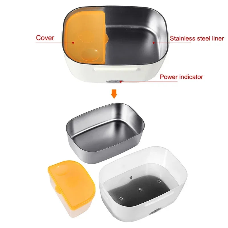 Portable Electric Heating Stainless Steel Heated Lunch Box Home Car Dual Use Rice Box Portable Electric Heating Stainless Steel
