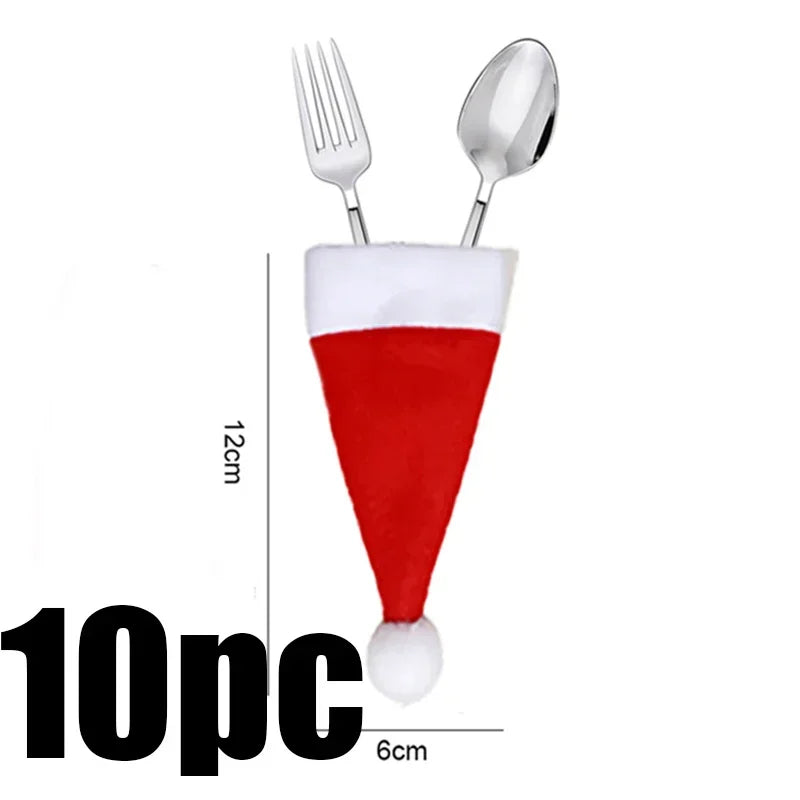 Christmas Tree Cutlery Knife Fork Covers Table Decor Elk Xmas Tableware Pocket Holder Bags New Year Party Decorations