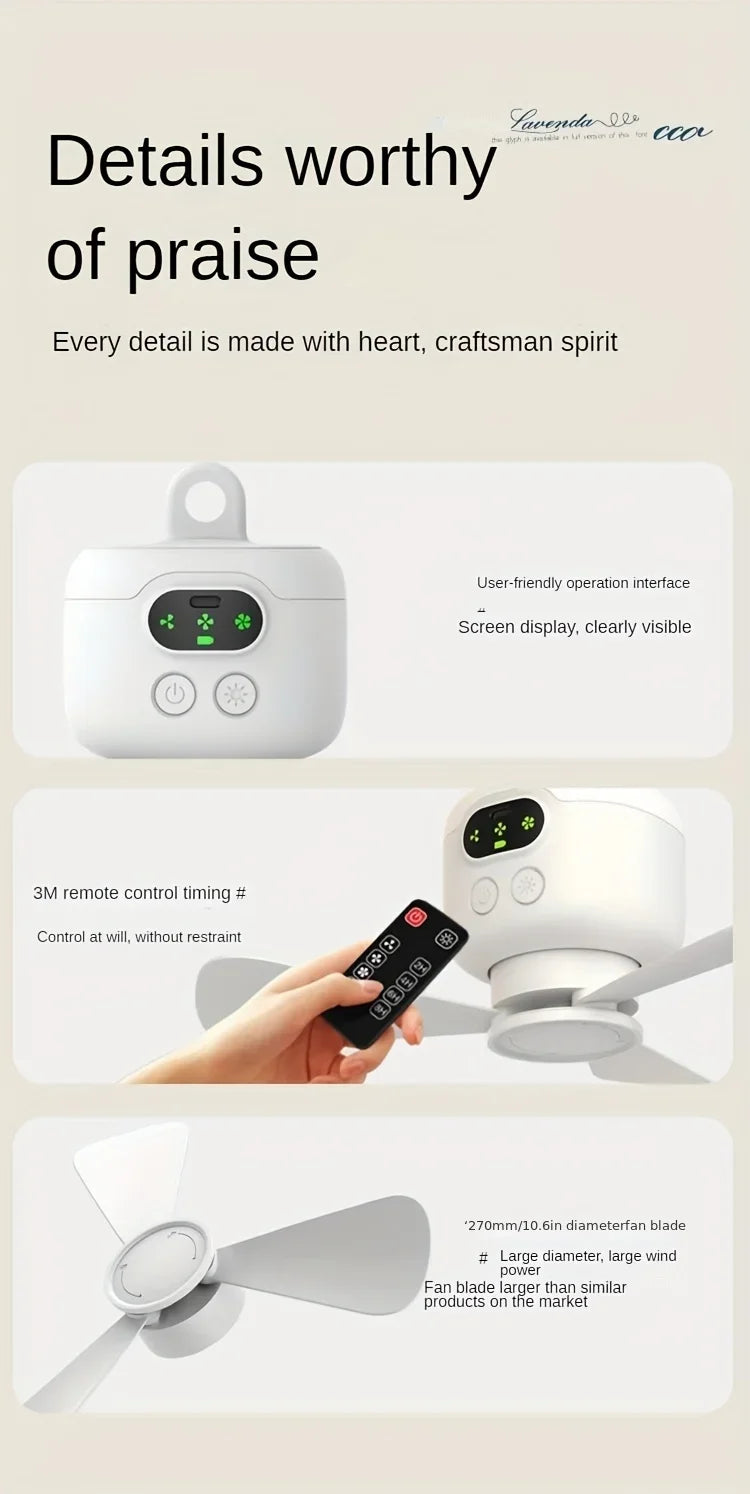 Portable USB Rechargeable Mini Fan For Camping, With Light, Suitable For Dormitories, Outdoor Tents, Providing Long-lasting