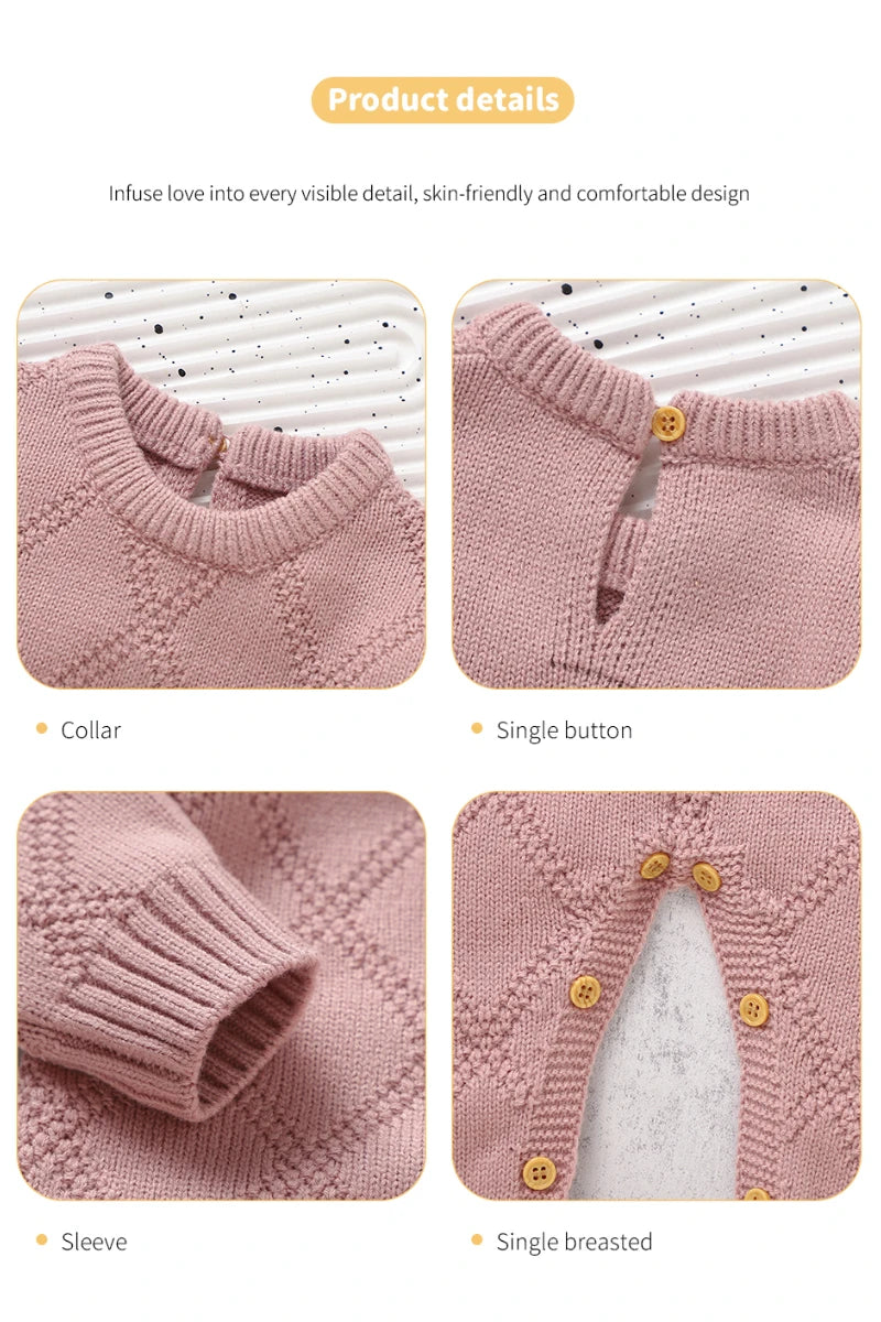 New Spring Autumn Solid Color Knitted Acrylic Long Sleeve 1-18 Months Newborn Baby Boys Girls Rompers Jumpsuit Bodysuit DGUKYM