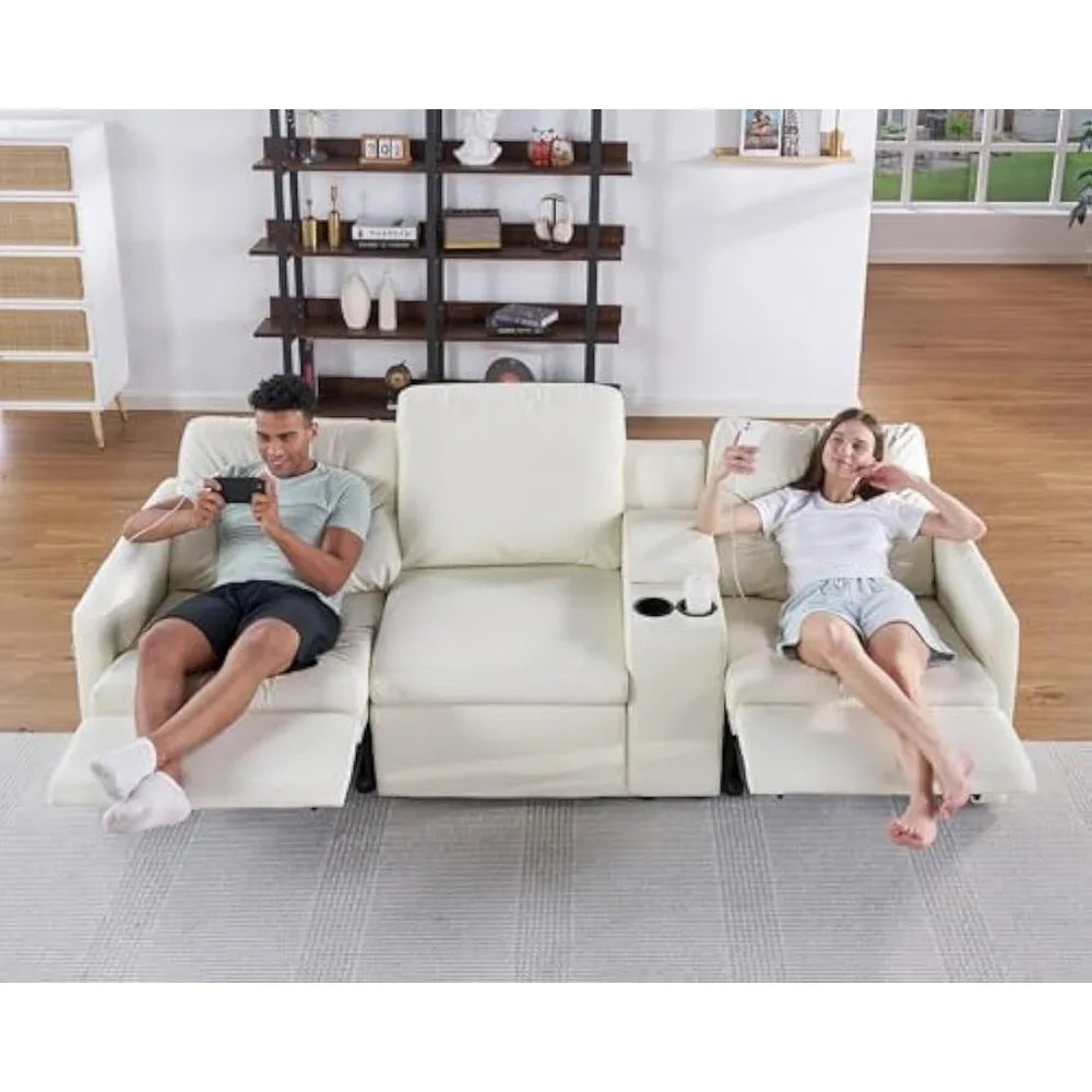 Recliner, 6 Seat L Shpaed Anti Scratch Leathaire Modular Couch with Cup Holder& USB Port, Reclining Sectional Couch with Console