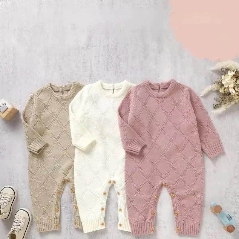 New Spring Autumn Solid Color Knitted Acrylic Long Sleeve 1-18 Months Newborn Baby Boys Girls Rompers Jumpsuit Bodysuit DGUKYM