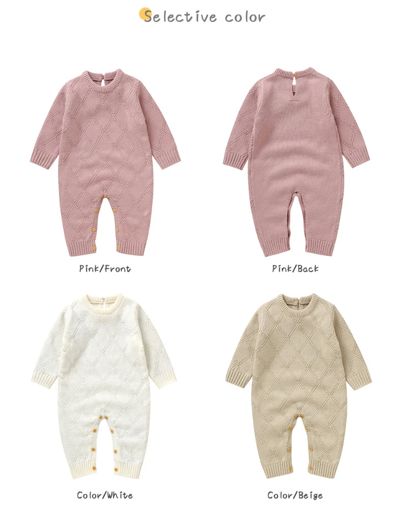 New Spring Autumn Solid Color Knitted Acrylic Long Sleeve 1-18 Months Newborn Baby Boys Girls Rompers Jumpsuit Bodysuit DGUKYM