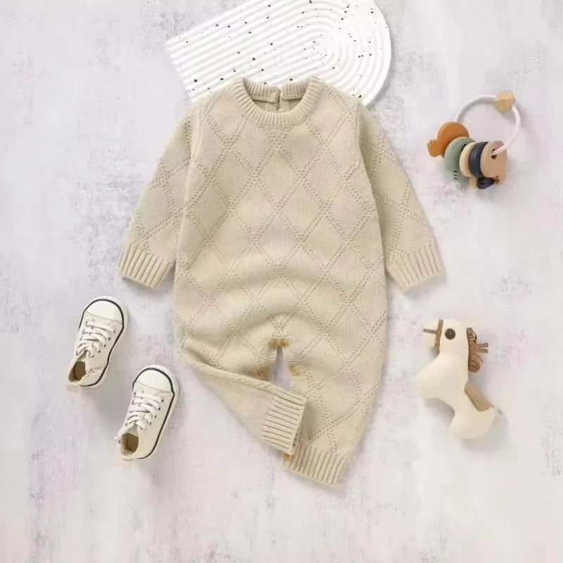 New Spring Autumn Solid Color Knitted Acrylic Long Sleeve 1-18 Months Newborn Baby Boys Girls Rompers Jumpsuit Bodysuit DGUKYM