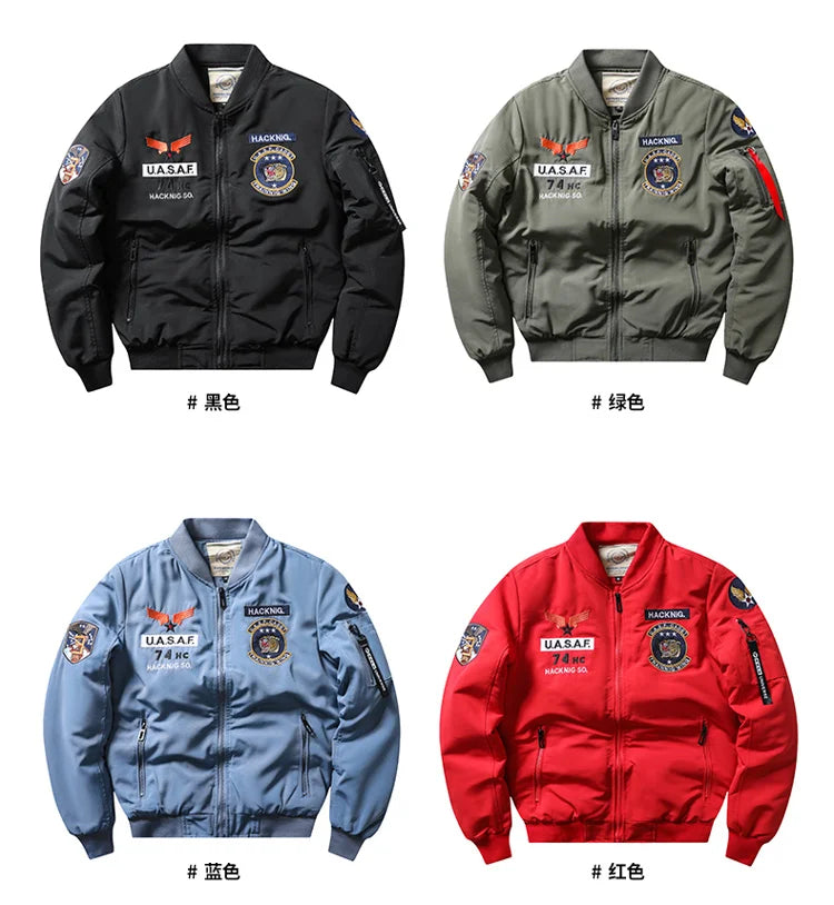 Bomber Jacket Ma1 Air Force Pilot Casual New Arrival Military Style Men Thick Fleece Velvet Coat Winter Male Green Blue Khaki
