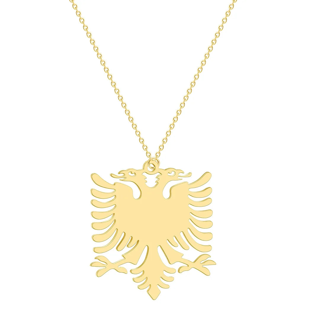 Stainless Steel Albanian Double Headed Eagle Necklace Russian Albania Flag Eagle Pendants Emblem Ethnic Jewelry Gifts Choker