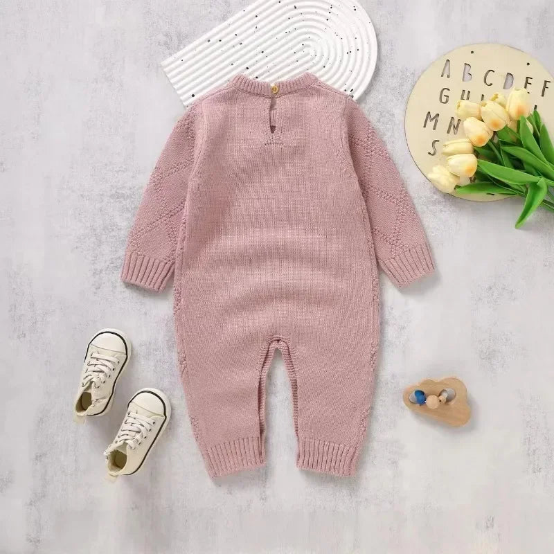 New Spring Autumn Solid Color Knitted Acrylic Long Sleeve 1-18 Months Newborn Baby Boys Girls Rompers Jumpsuit Bodysuit DGUKYM