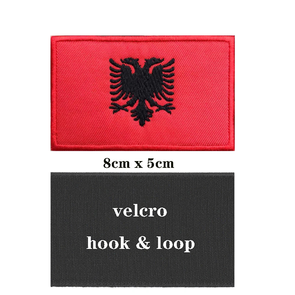 1PC Albanian Flag Albania Patches Armband Embroidered Patch Hook & Loop Or Iron On Embroidery Badge Military Stripe