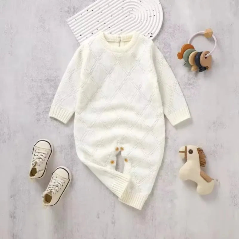 New Spring Autumn Solid Color Knitted Acrylic Long Sleeve 1-18 Months Newborn Baby Boys Girls Rompers Jumpsuit Bodysuit DGUKYM