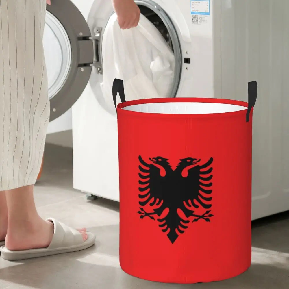 Albania Laundry Basket Foldable Albanian Pride Clothes Hamper for Baby Kids Toys Storage Bin