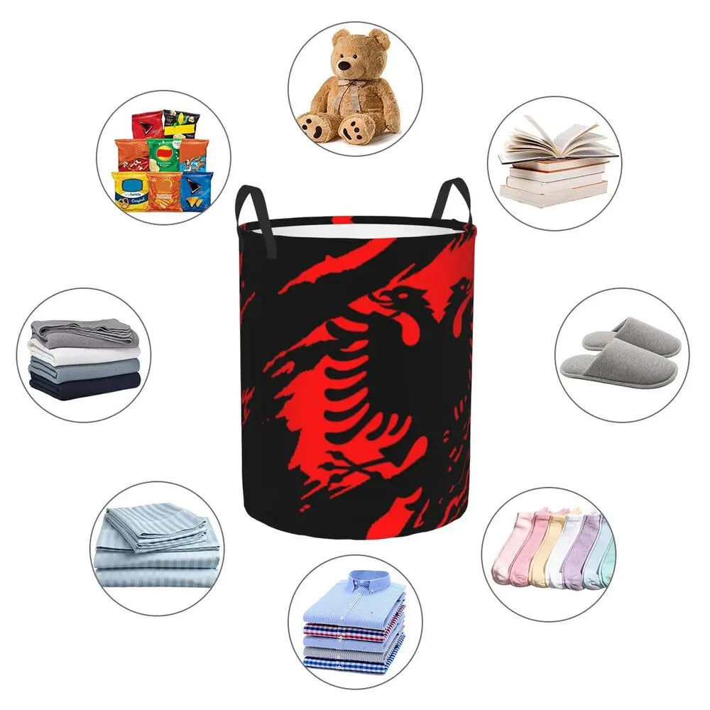 Albania Laundry Basket Foldable Albanian Pride Clothes Hamper for Baby Kids Toys Storage Bin