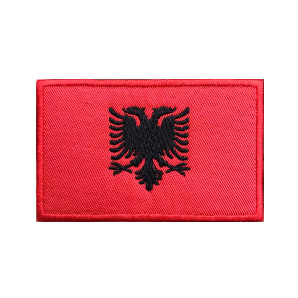 1PC Albanian Flag Albania Patches Armband Embroidered Patch Hook & Loop Or Iron On Embroidery Badge Military Stripe