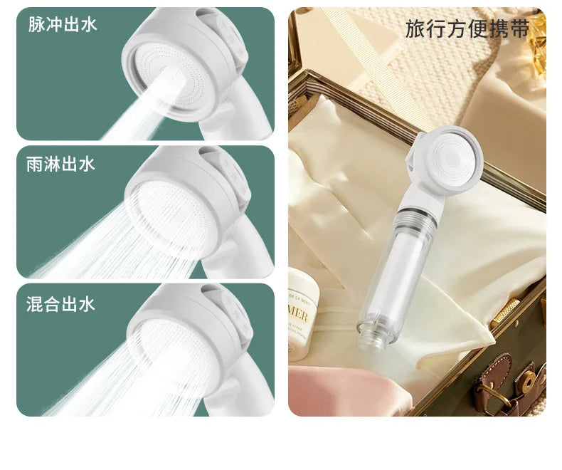 Portable Shower Head for Travel Business Trip 3 Modes High Pressure Spray Nozzles Replace Hotel Shower Mini Bathroom Showerhead