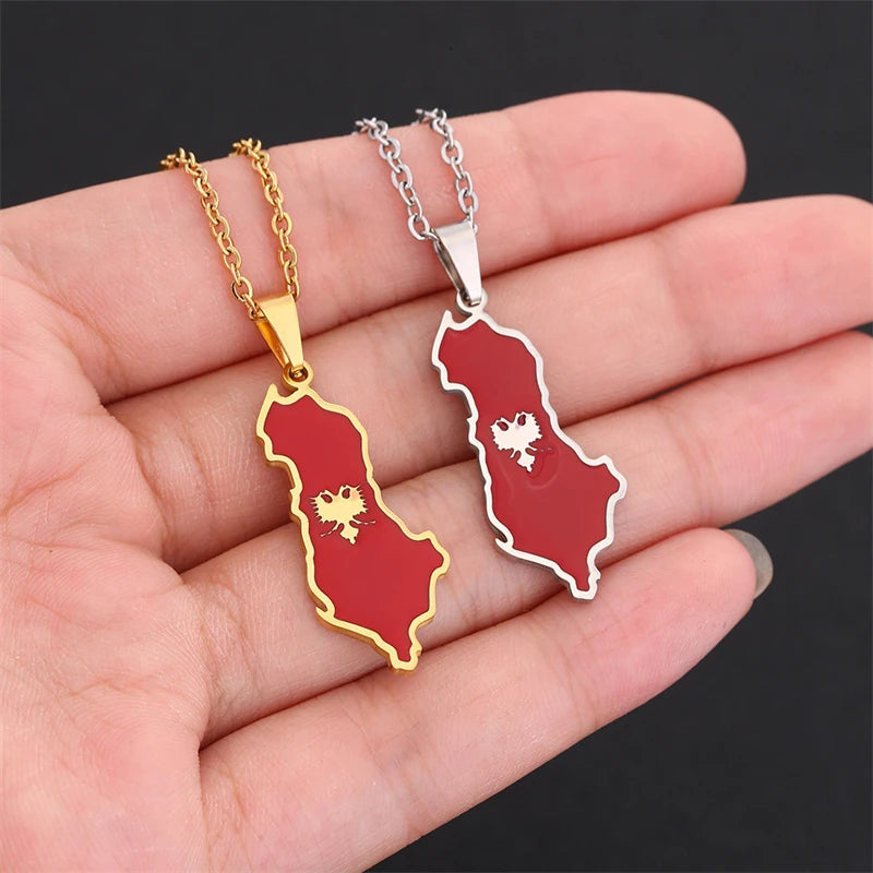 3cm Kosovo Albania map and Eagle Flag Pendant Necklaces for Women Men Gold Color/Silver Color Albanian Jewelry Ethnic Gifts