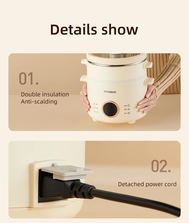 2L Electric Rice Cooker Cooking Pot Mini Multicooker Lunch Box Rice Cookers Hotpot Non-stick Electric Skillet Food Steamer 220V